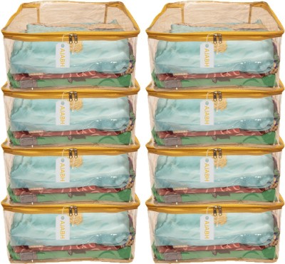 Ajabh High Quality Multipurpose Plain Transparent Saree/Garment Storage Bag (Pack Of 8) TPS00218(Gold)