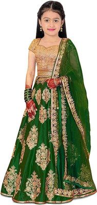 Harshiv Creation Girls Lehenga Choli Ethnic Wear Embroidered Lehenga, Choli and Dupatta Set(Green, Pack of 1)