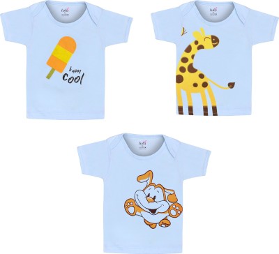 LULA Baby Boys & Baby Girls Graphic Print Pure Cotton T Shirt(Multicolor, Pack of 3)