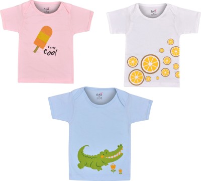 LULA Baby Boys & Baby Girls Graphic Print Pure Cotton T Shirt(Multicolor, Pack of 3)