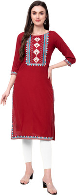 NYPA Women Embroidered Straight Kurta(Maroon)