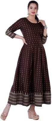 Bhagyesh Fashion Women Floral Print Anarkali Kurta(Brown)