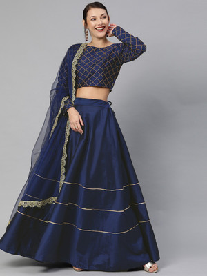 Divastri Embroidered Semi Stitched Lehenga Choli(Dark Blue)