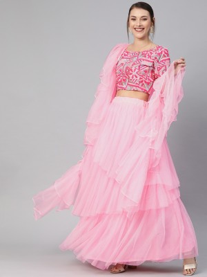 Divastri Solid Semi Stitched Lehenga Choli(Pink)