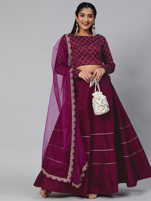 Divastri Embroidered Semi Stitched Lehenga Choli(Purple)