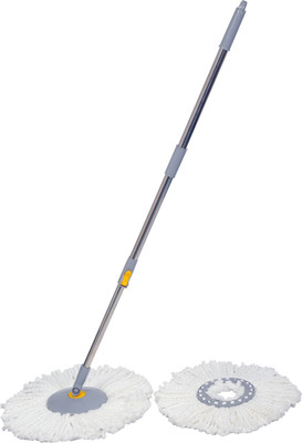 Esquire 360° Grey Spin Mop Stick with Additional Refill Mop Head and Rod(Grey 1.18 m)