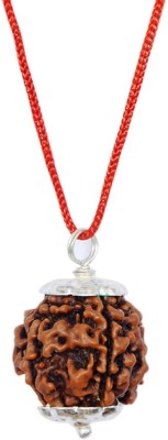 Takshila Gems Natural 4 Face Rudraksha Pendant in Silver Plated Caps Lab Certified 4 Mukhi Rudraksha Locket Four Face Rudraksha Pendant Silver Wood, Silver Pendant