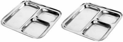 Anne-kee STainless Steel Dinner Plate Steel Snacks Samosa Idli Dosa Plate Tray Serving Plate Pav Bhaji Plate Tray Dish Plate Sectioned Plate(2 Sectioned Plate)