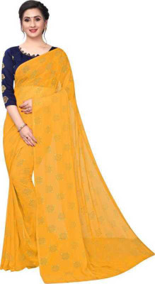 TOXEGO Printed Bollywood Chiffon Saree(Yellow)