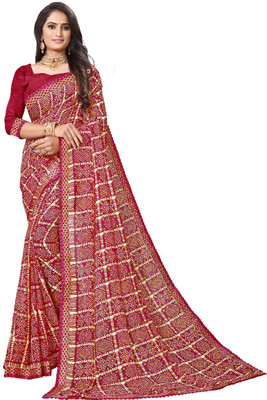 Kanooda Prints Printed Bandhani Georgette Saree(Maroon)