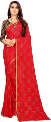 V And V Shop Printed Bollywood Chiffon Saree(Red)