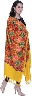 Braid N Cord Polyester Wool Blend Embroidered Women Shawl(Yellow)