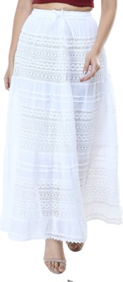 PURPURA Embroidered Women A-line White Skirt