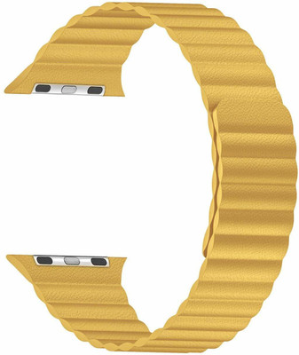 TINGTONG Adjustable Leather 42mm/44mm Band with Ultra Secure, Strong Magnetic Closure Yellow Smart Watch Strap(Yellow)