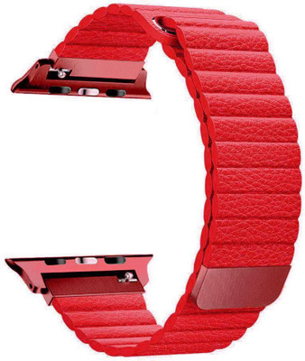 Juberous Adjustable Leather 42mm/44mm/45mm Band with Ultra Secure, Strong Magnetic Closure Red Smart Watch Strap(Red)