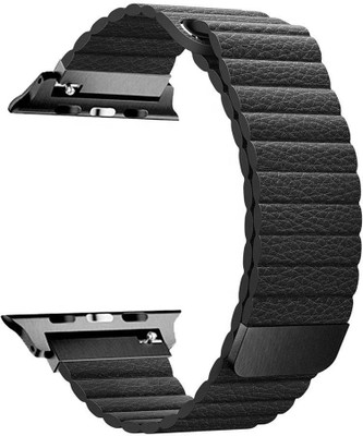 Juberous Adjustable Leather 42mm/44mm/45mm Band with Ultra Secure, Strong Magnetic Closure Black Smart Watch Strap(Black)