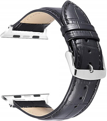 Slugabed Croc Style Leather Loop 42mm/44mm Band with Adjustable Closure Wrist Black Smart Watch Strap(Black)