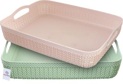 Heart Home Plastic Q-4 Unbreakable 2 Pieces Plastic Multipurpose Large Size Net Storage Basket For Office, Kitchen,Bathroom With Handle,Multi Storage Basket(Pack of 2)