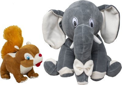 Wondershala Cute Elephant 28 cm and Squirrel 25 cm Soft Toy for Kids  - 28 cm(Grey, Brown)