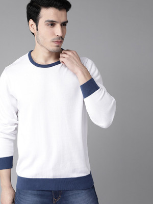 Roadster Solid Round Neck Casual Men White Sweater