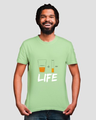 ileodesigns Graphic Print Men Round Neck Light Green T-Shirt