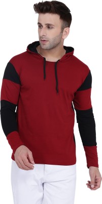 TARGET SUCCESS Solid Men Hooded Neck Maroon, Black T-Shirt