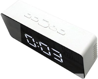 Brandroot Digital Mirror Finish Clock With Dual Power Option (Rectangular), White Clock