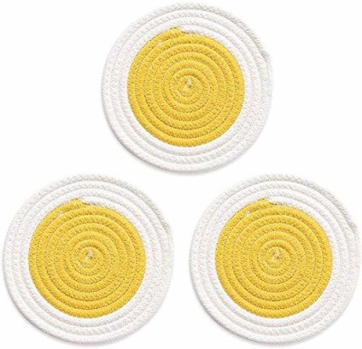 pepme Round Pack of 3 Table Placemat(White, Yellow, Cotton)