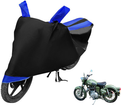 MOCKHE Two Wheeler Cover for Royal Enfield(Battle, Black, Blue)