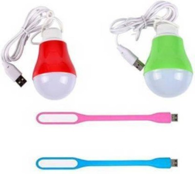 Gacher Bulb-Light Pack Of 2 Portable & LIGHT WEIGHT FLEXIBLE 5V USB LIGHT + 5W USB WIRE BULB WITH HANGER FOR Reading/TRAVELLING USE WITH LAPTOP/MOBILE/DESKTOP/POWER BANK (PACK OF 2 USB LIGHT + 2 WIRE BULB, Led Light(Multicolor)