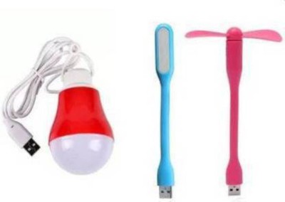 Gacher Set of Bulb, Light, Fan Flexible USB led Light, Portable Fan & USB Wire Bulb for- Mobile, Laptop, Notebook, Power Bank For laptop/Desktop Led Light, USB Fan(Multicolor)