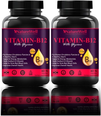 Naturewell B-Complex Vitamins-B12, B1, B2, B3, B6, Biotin | B-Complex Supplement (120N Red)(2 x 60 No)