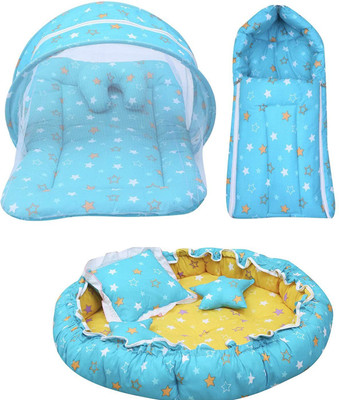 Miss & Chief by Flipkart Cotton Baby Bed Sized Bedding Set(Green Star, 1 Mattress With Net, 1 Pillow, 1 Carry Bag, 1 Baby Nest With 2 Heart & 1 Pillow)