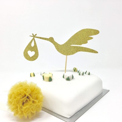 Festiko Baby Shower Stork Cake Topper(Gold Pack of 1)