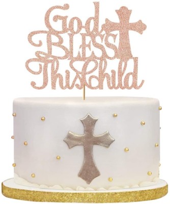 Festiko God Bless This Children Cake Topper(Rose Gold Pack of 1)