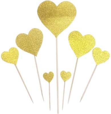 Festiko Heart Shaped Cake Topper(Gold Pack of 7)