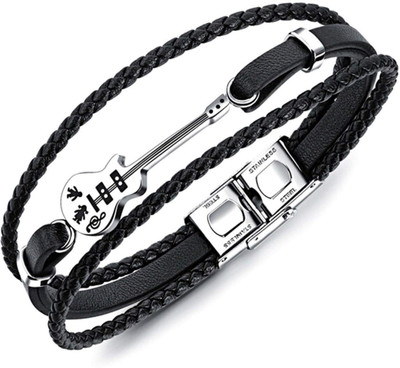 University Trendz Leather Silver Coated Bracelet