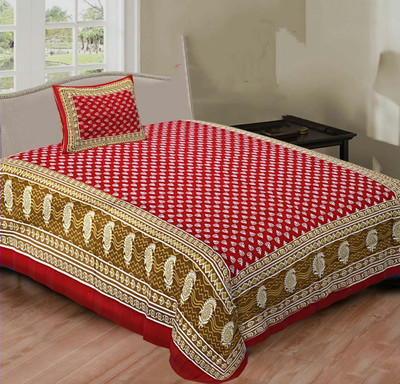 SHREYA ENTERPRISESS Cotton Single Flat 180 TC Jaipuri Prints Bedsheet(Pack of 1, Multicolor)