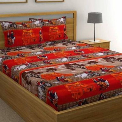 SAM GALAXY 160 TC Polycotton Double Jaipuri Prints Flat Bedsheet(Pack of 1, Brown, Red)