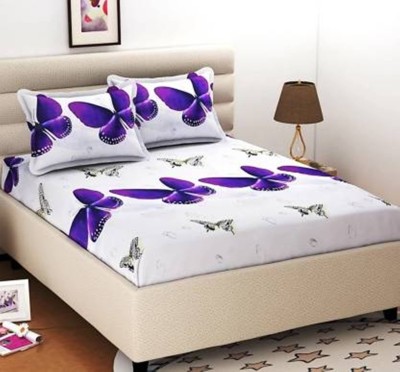 jim-Dandy 144 TC Polycotton Double 3D Printed Flat Bedsheet(Pack of 1, Purple, White)