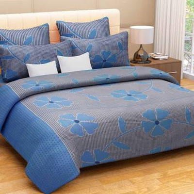 MKB Collections 160 TC Polycotton Double 3D Printed Flat Bedsheet(Pack of 1, Blue-4)