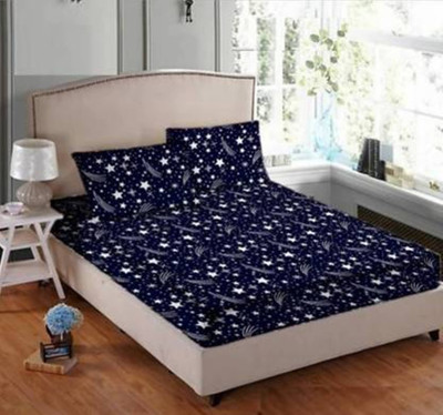 jim-Dandy 144 TC Polycotton Double 3D Printed Flat Bedsheet(Pack of 1, Blue, White)