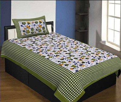 SHREYA ENTERPRISESS Cotton Single Flat 180 TC Floral Bedsheet(Pack of 1, Olive Green, White)