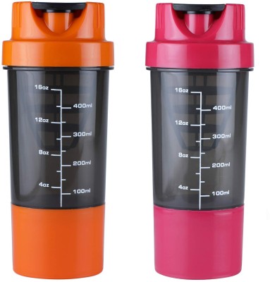 Cp Bigbasket Gym Shaker Pro Shaker Ideal for Protein, Preworkout and BCAAs, BPA Free Material 500 ml Shaker(Pack of 2, Orange, Maroon, Plastic)