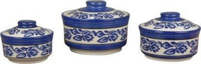 Viktaay Crafts India Studio Pottery Handpainted Ceramic Serving Donga (Set of 3, Blue & White Painting) | Dinner Serving Bowl Set | Ceramic Kitchen Casserole Set Ceramic Serving Bowl(Blue, White, Pack of 3)