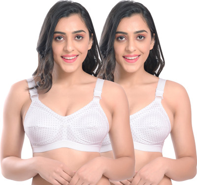 Beach Curve Dot Hook Women Minimizer Non Padded Bra(White)