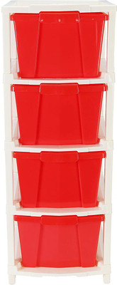 Pinkwhale 4 Compartments Plastic Modular Drawer(Red)