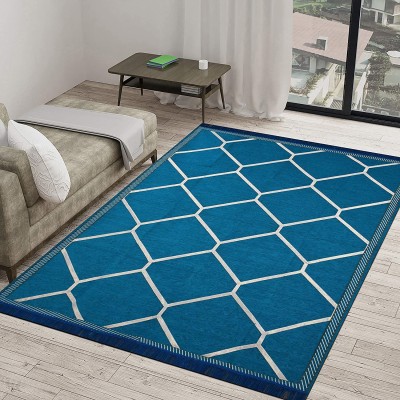 Zesture Blue Chenille Carpet(4 ft,  X 6 ft, Rectangle)