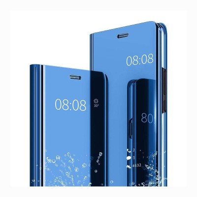 Dallao Flip Cover for Poco C3 Mirror Flip Stand Case Clear View Window Smart Hold Case Cover(Blue, Dual Protection, Pack of: 1)