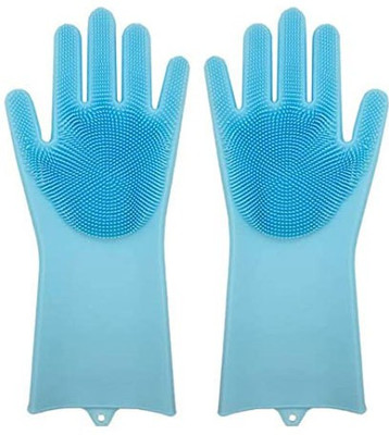 kukmak Silicone Scrubber Gloves, Reusable Dishwashing Cleaning Scrubbing Glove for Kitchen, Bathroom, Pet Grooming, Car Washing Wet and Dry Disposable Glove(Free Size)